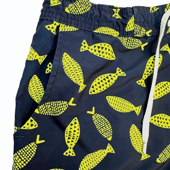 2XIST Ibiza Mens S Swim Trunks Shorts Deco Sea Print Navy Yellow Fish Drawstring - Picture 4 of 11